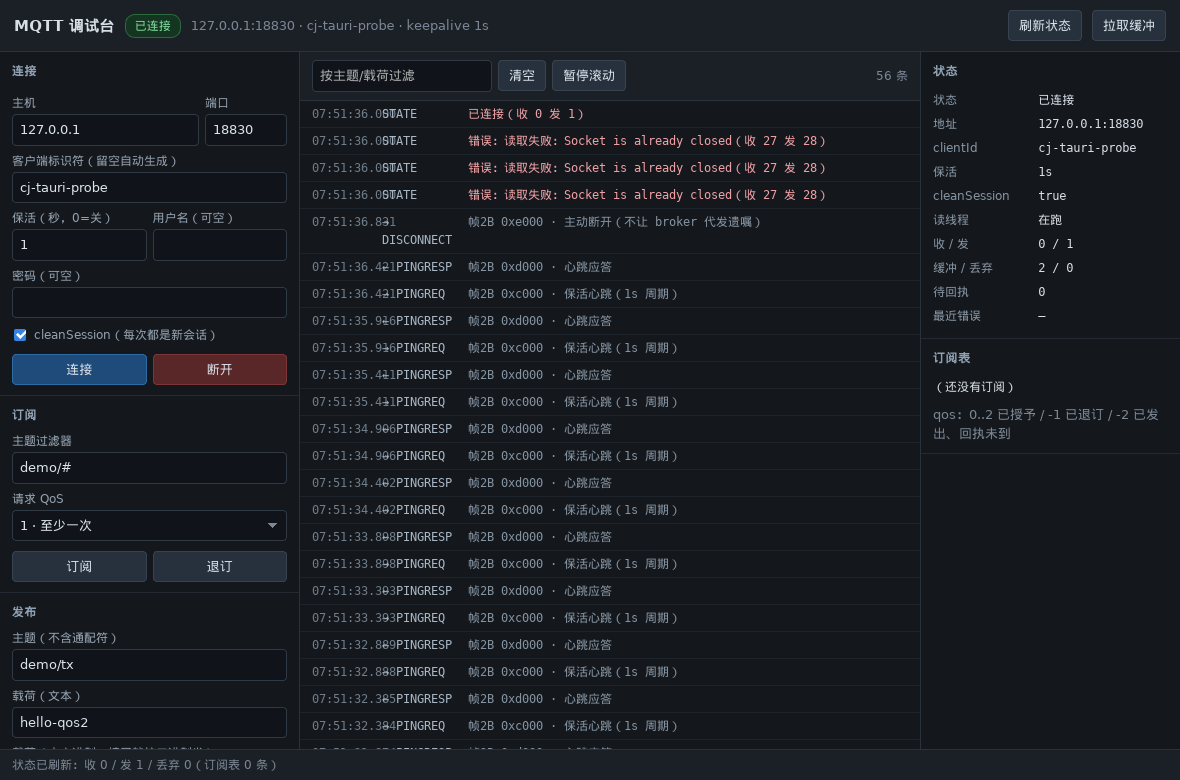 MQTT 调试台界面
